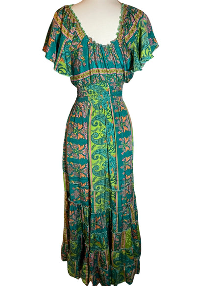 Butterfly sleeve Bohemian Maxi dress (green)