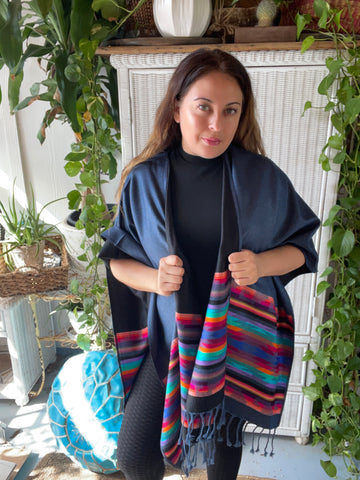 Inca Kimono poncho scarf (blue gray)