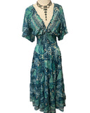 Butterfly sleeve Bohemian Maxi dress (turquoise )