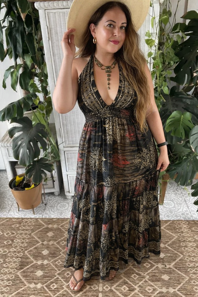 Halter Maxi Silk Dress (black n red)