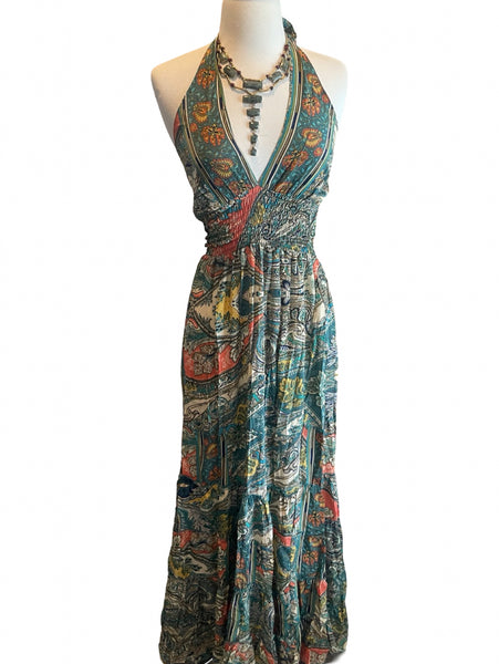 Halter Maxi Silk Dress (multi color )