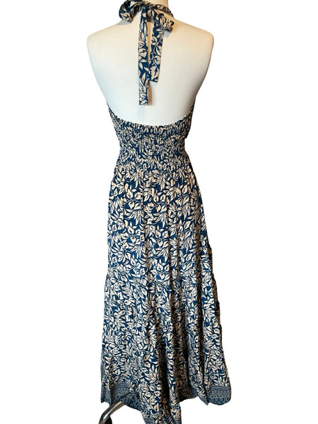 Halter Maxi Silk Dress (navy)