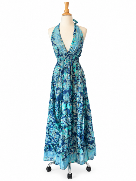 Halter Maxi Silk Dress (blue)