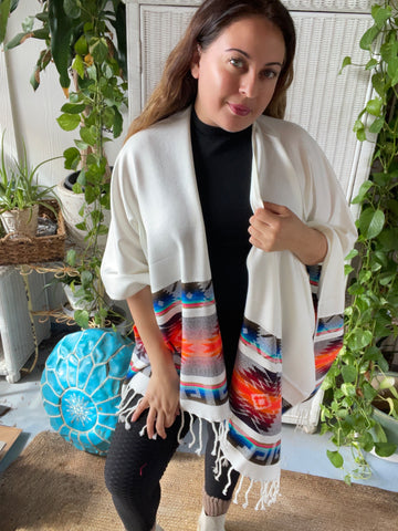 Inca Kimono poncho scarf (White)