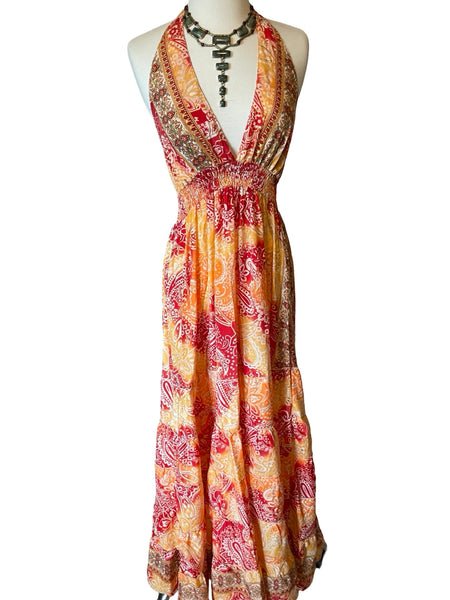 Halter Maxi Silk Dress (multi-color)