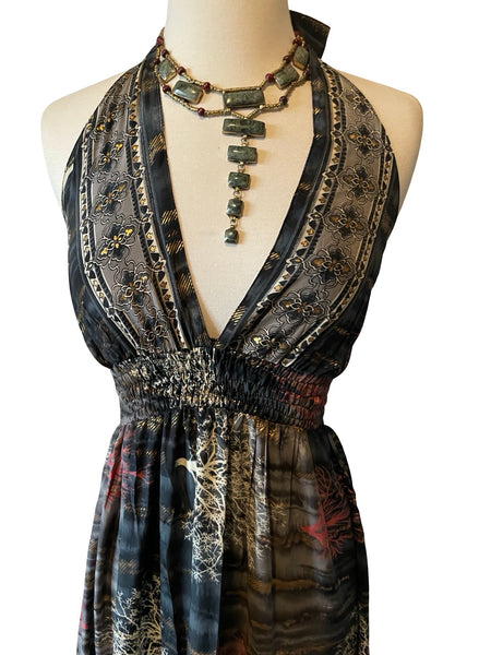 Halter Maxi Silk Dress (black n red)