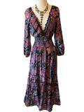 Long Sleeve Bohemian Maxi dress (black-pink)