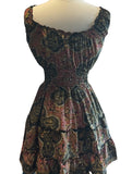 Short boho silk tiered dress (black n red )