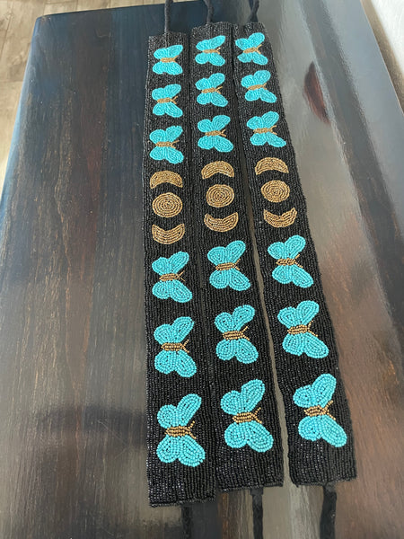 Hand beaded butterfly and moon belt or hat band