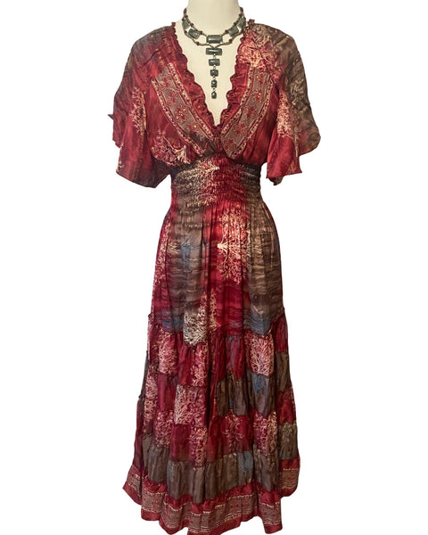 Butterfly sleeve Bohemian Maxi dress (red)