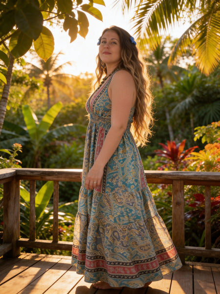 Halter Maxi Silk Dress (blue)