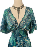 Butterfly sleeve Bohemian Maxi dress (turquoise )