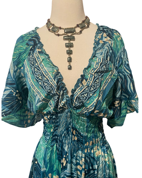 Butterfly sleeve Bohemian Maxi dress (turquoise )