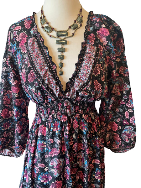 pink and black long sleeve maxi dress Petal and Pup Women's Evian Long Sleeve Maxi Dress