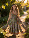 Halter Maxi Silk Dress (green n purple )