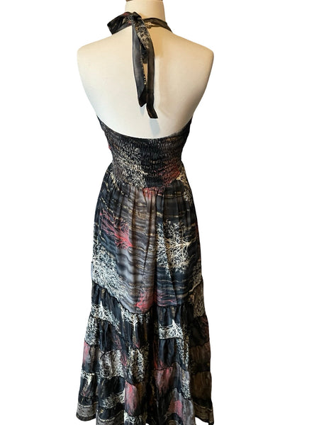 Halter Maxi Silk Dress (black n red)