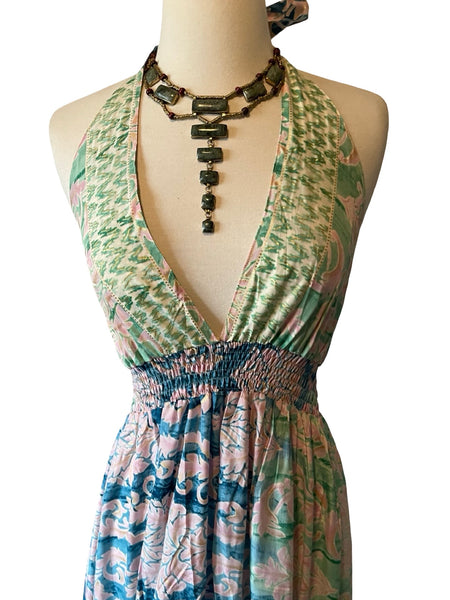 Halter Maxi Silk Dress (pastels)