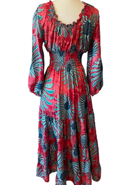 Long Sleeve Bohemian Maxi dress (red)