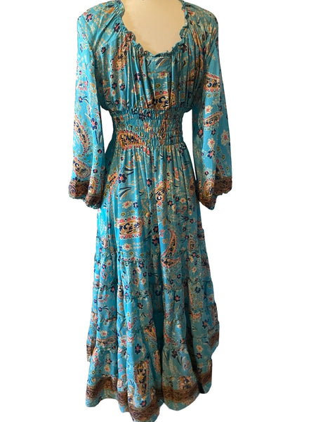Long Sleeve Bohemian Maxi dress (turq)