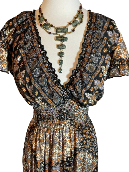 Butterfly sleeve Bohemian Maxi dress (black n brown)