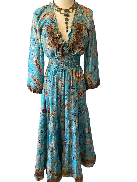 Long Sleeve Bohemian Maxi dress (turq)