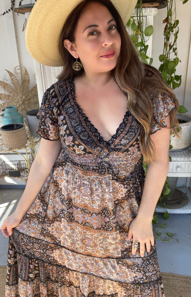 Butterfly sleeve Bohemian Maxi dress (black n brown) | pinkandsilverfashion Butterfly sleeve Bohemian Maxi dress (black n brown) | pinkandsilverfashion