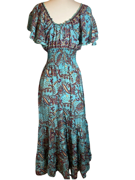 Butterfly sleeve Bohemian Maxi dress (Turquoise )