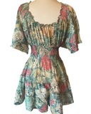 Short boho silk tiered dress (pastel)