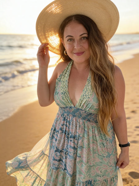Halter Maxi Silk Dress (pastels)