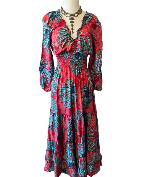 Long Sleeve Bohemian Maxi dress (red)