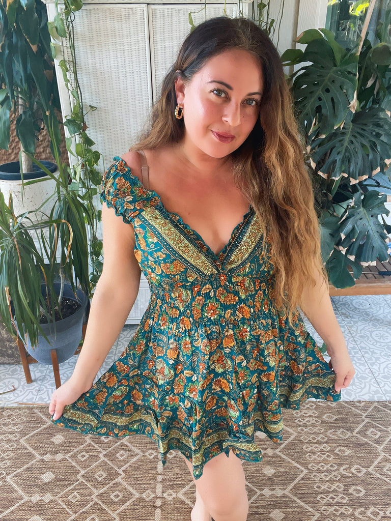Short boho silk tiered dress (green) | pinkandsilverfashion Short boho silk tiered dress (green) | pinkandsilverfashion