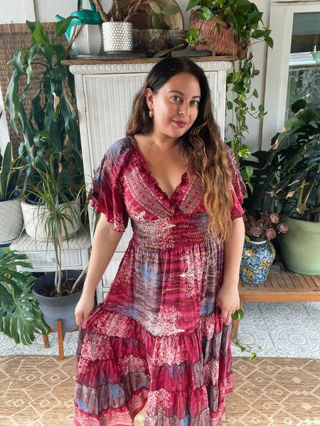 Butterfly sleeve Bohemian Maxi dress (red)