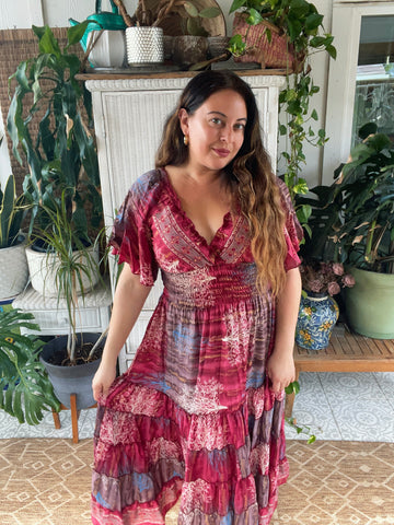 Butterfly sleeve Bohemian Maxi dress (red)