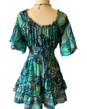 Short boho silk tiered dress (turquoise -green)