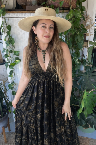 Halter Maxi Silk Dress (black n gold)