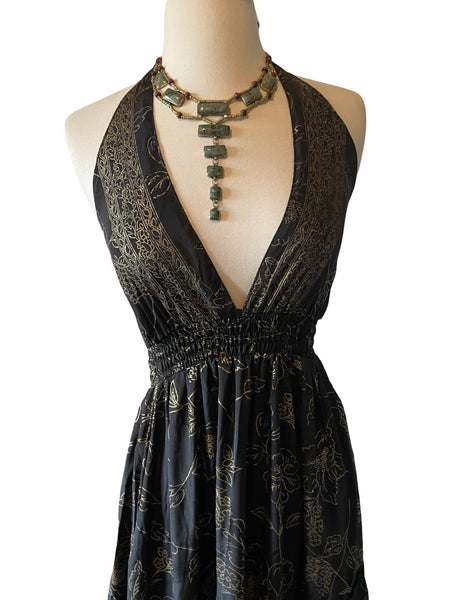 Halter Maxi Silk Dress (black n gold)
