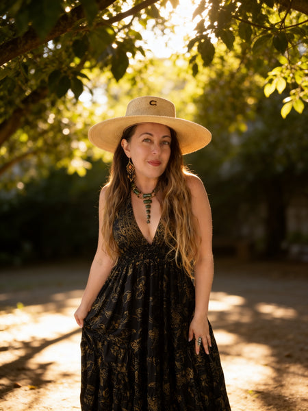 Halter Maxi Silk Dress (black n gold)