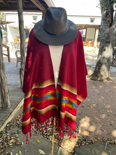 Inca Kimono poncho scarf (red)
