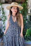 Halter Maxi Silk Dress (navy)