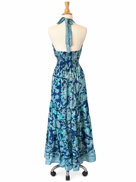 Halter Maxi Silk Dress (blue)
