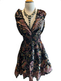 Short boho silk tiered dress (black)