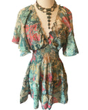 Short boho silk tiered dress (pastel)