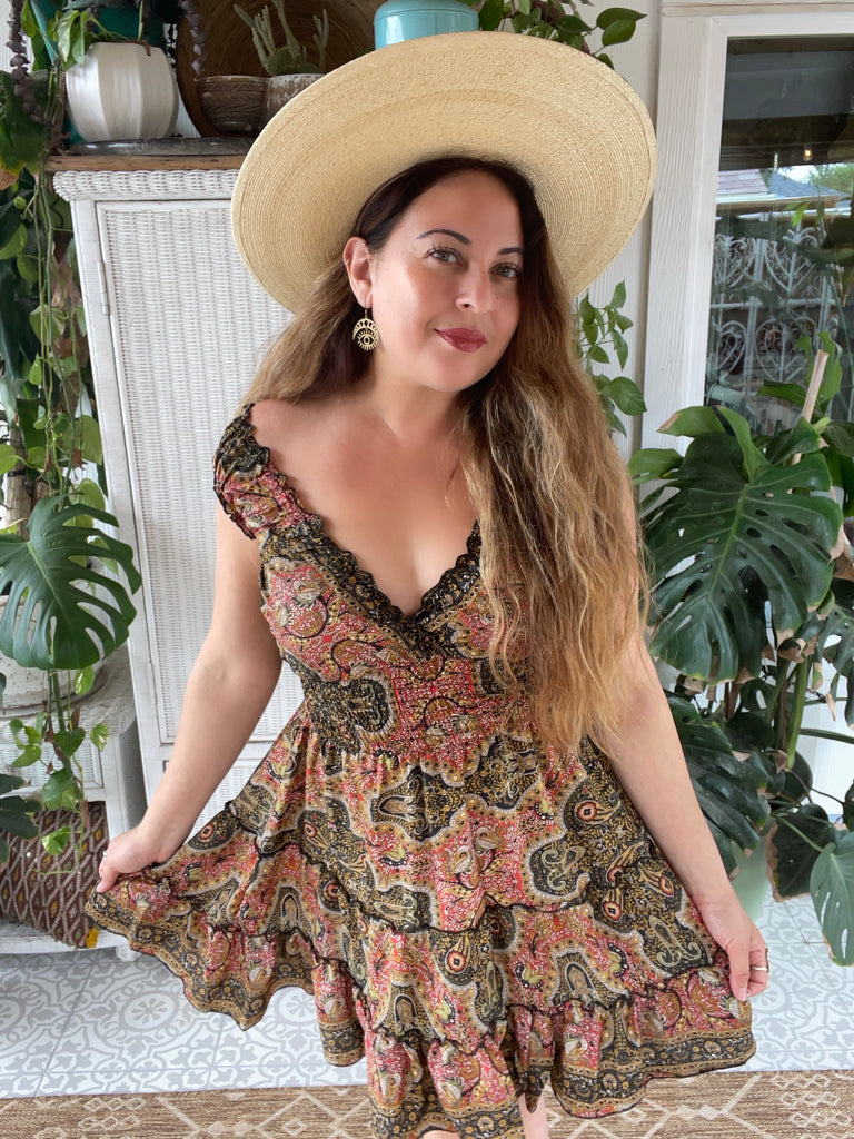 Short boho silk tiered dress (black n red ) | pinkandsilverfashion Short boho silk tiered dress (black n red ) | pinkandsilverfashion