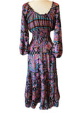 Long Sleeve Bohemian Maxi dress (black-pink)