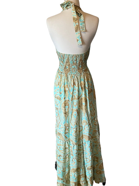 Halter Maxi Silk Dress (aqua)