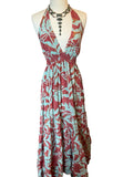 Halter Maxi Silk Dress (maroon )