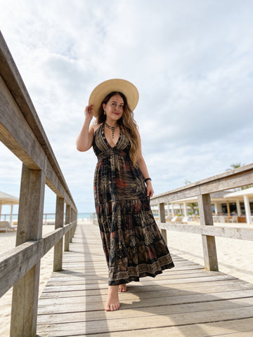 Halter Maxi Silk Dress (black n red)