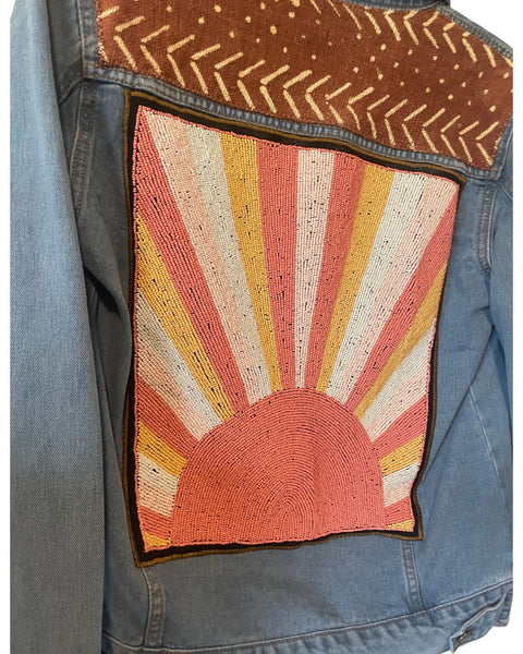Hand beaded 70’s sunset denim jacket