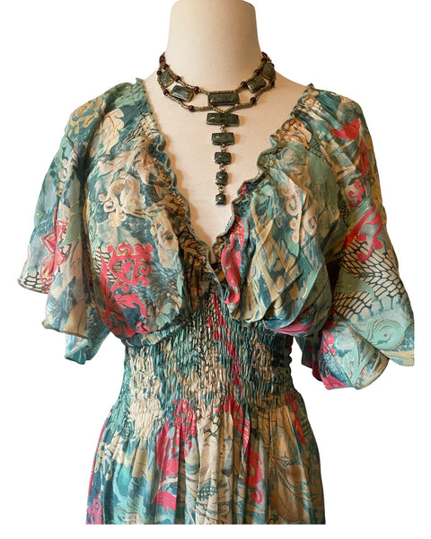Butterfly sleeve Bohemian Maxi dress (pastel)