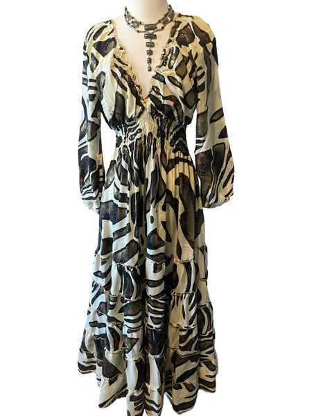 Long Sleeve Bohemian Maxi dress (ivory)